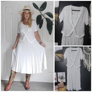 𝅺CRISP White Vintage Algo Short Sleeve Maxi Dress Sown in Mesh Embroidere…